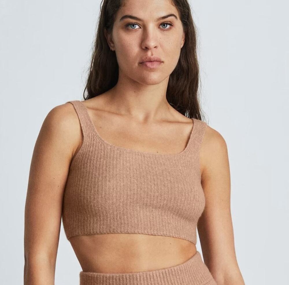 Everlane Activewear The Cozy Stretch Tank Crop Top Sweater Camel Small NWT